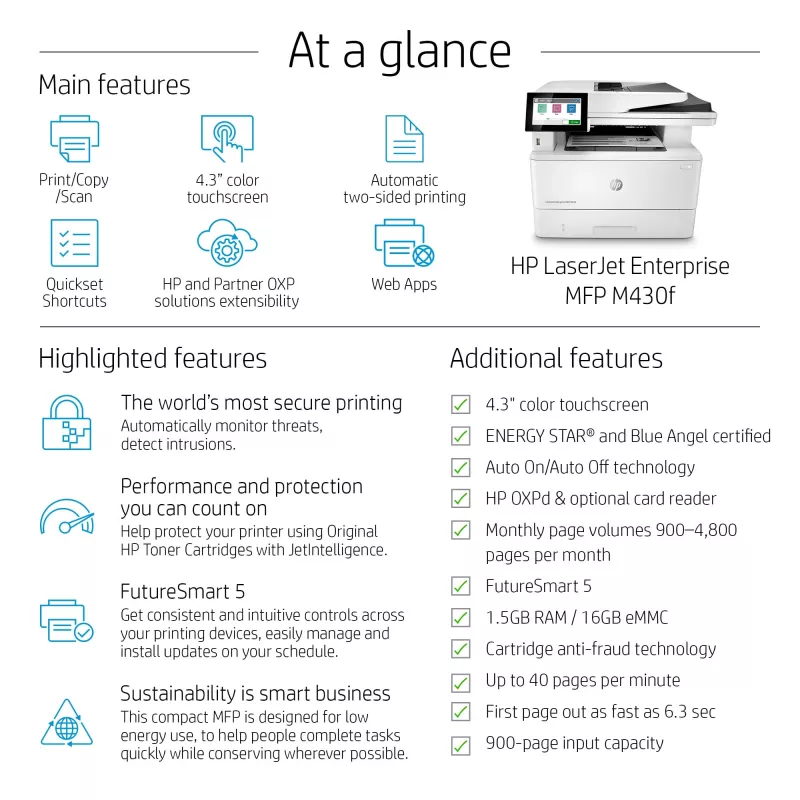 Daudzfunkciju ierīce HP LaserJet Enterprise MFP M430f lāzera melnbalta druka