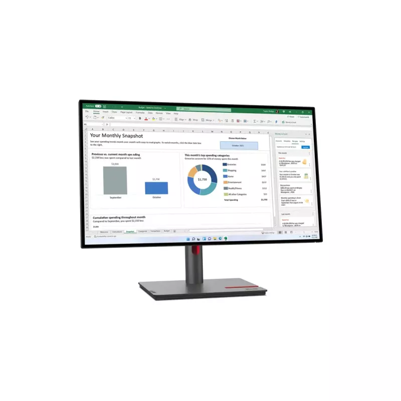 Lenovo ThinkVision P27h-30 27 collu Quad HD LCD monitors melnā krāsā