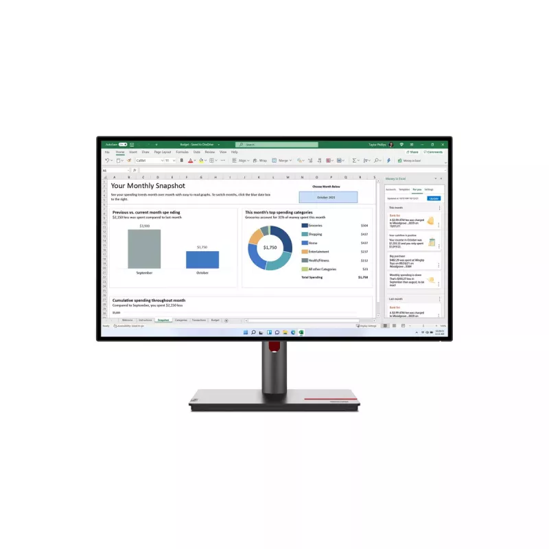 Lenovo ThinkVision P27h-30 27 collu Quad HD LCD monitors melnā krāsā