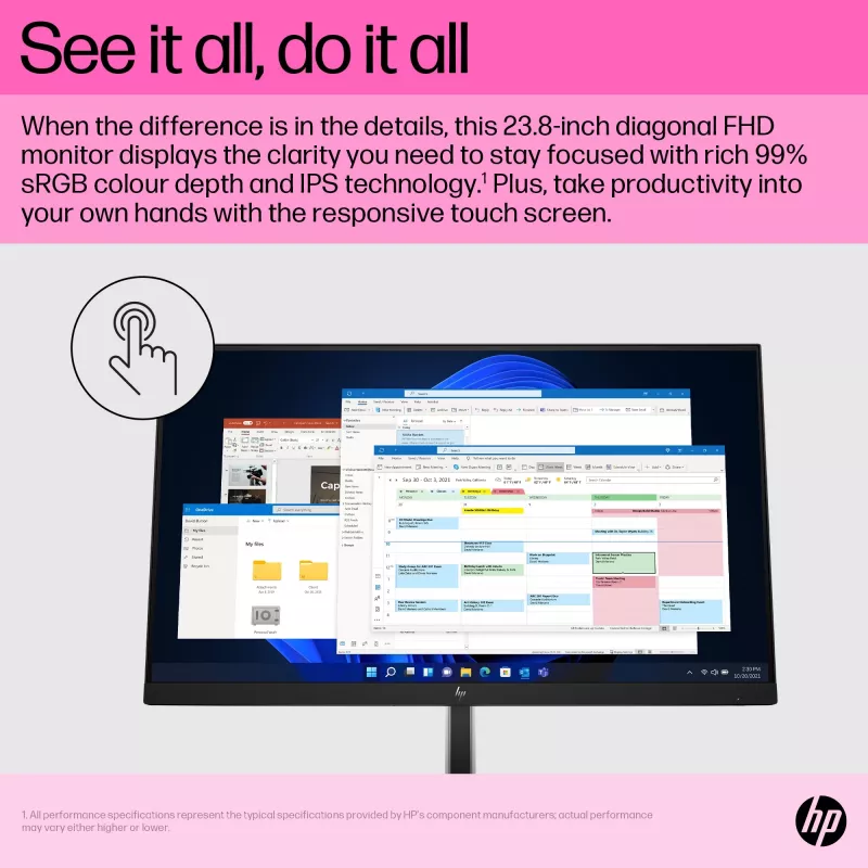 HP E24t G5 FHD Touch Monitors, 60.5 cm (23.8 collas), 1920 x 1080 pikseļi, Full HD, LCD, 5 ms, Melns