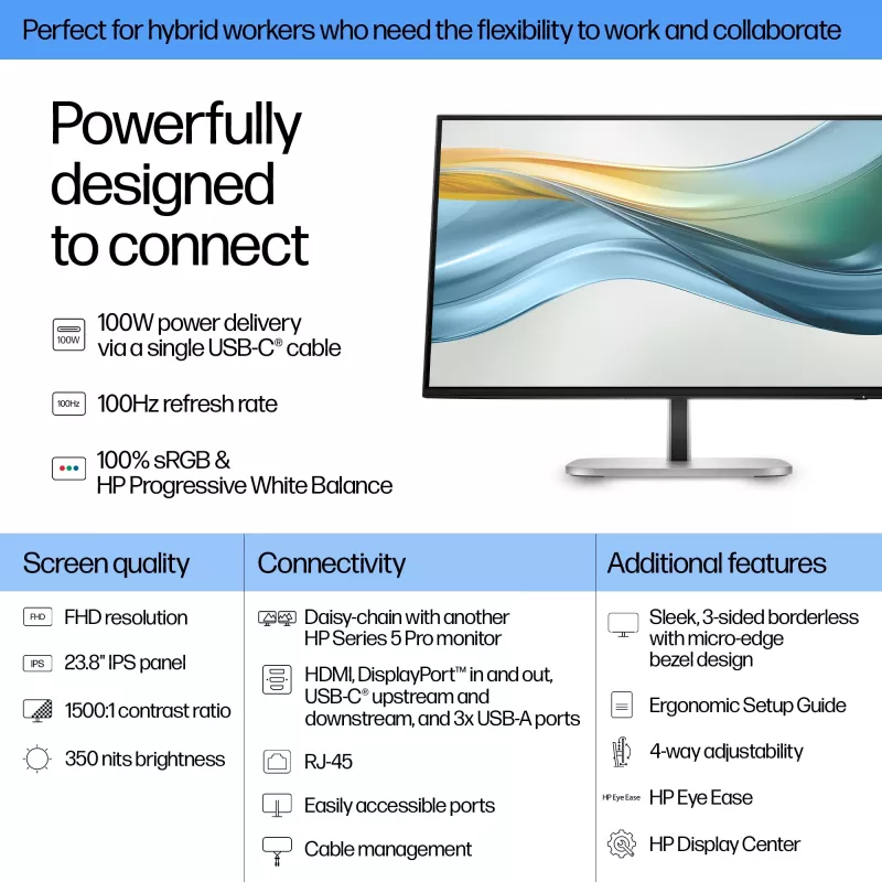 HP Series 5 Pro 23.8 collu FHD USB-C monitors - 524pu