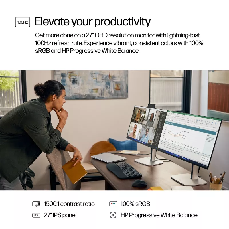 HP Series 5 Pro 27 collu QHD monitors - 527pq, 68.6 cm (27 colli), 2560 x 1440 pikseļi, Quad HD, LCD, 5 ms, Melns