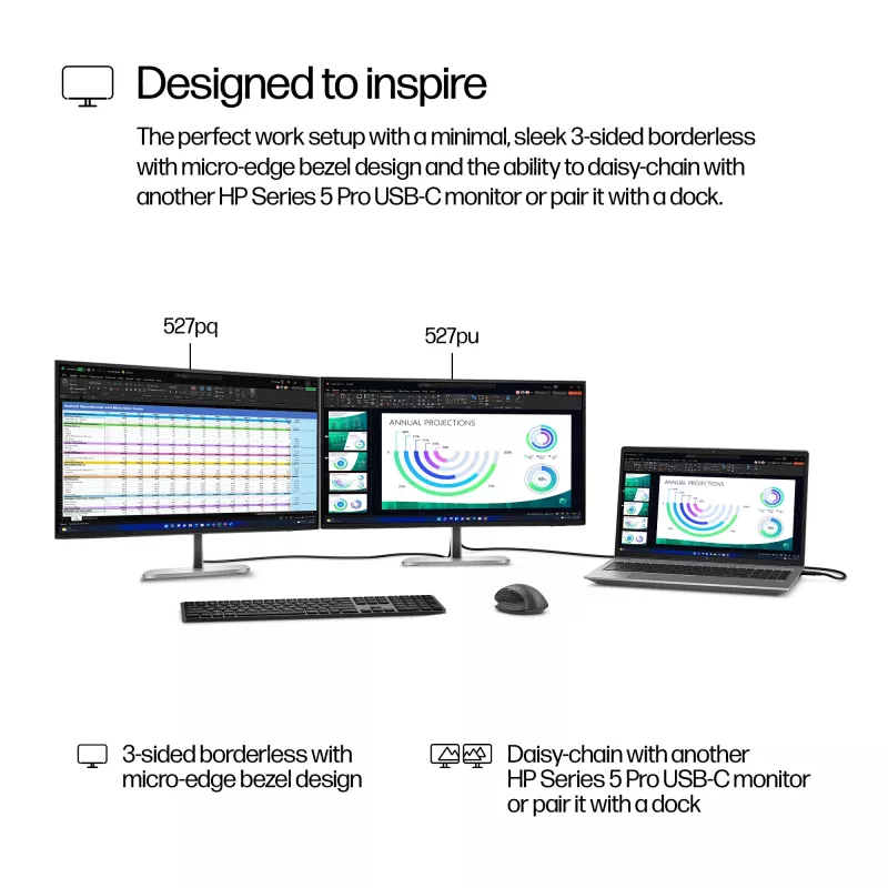 HP Series 5 Pro 27 collu QHD monitors - 527pq, 68.6 cm (27 colli), 2560 x 1440 pikseļi, Quad HD, LCD, 5 ms, Melns