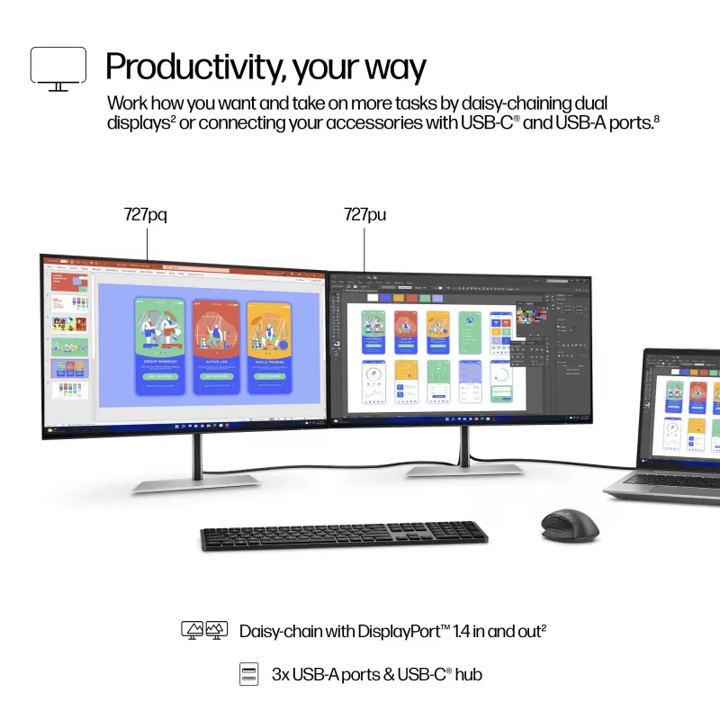 HP Series 7 Pro 27 collu QHD monitors - 727pq, 68.6 cm (27 inch), 2560 x 1440 pikseļi, Quad HD, LCD, 5 ms, Melns