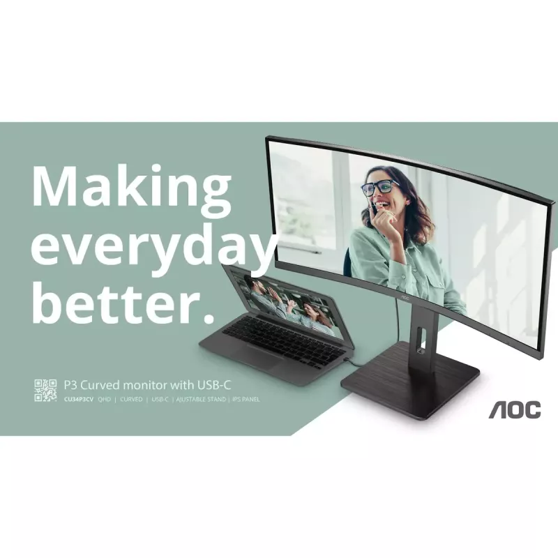 AOC CU34P3CV monitors 86,4 cm (34 inch) 3440 x 1440 UltraWide Quad HD LED melns