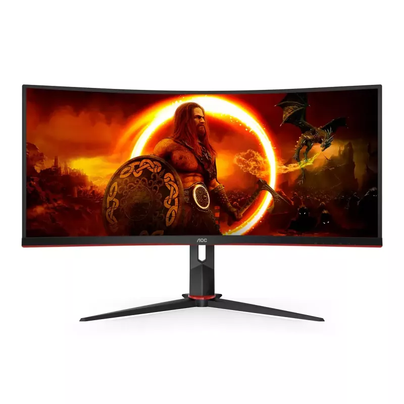 34 collu AOC CU34G2XP/BK VA monitors, 3440×1440, 21:9, 180 Hz, 1 ms, 2×HDMI, melns