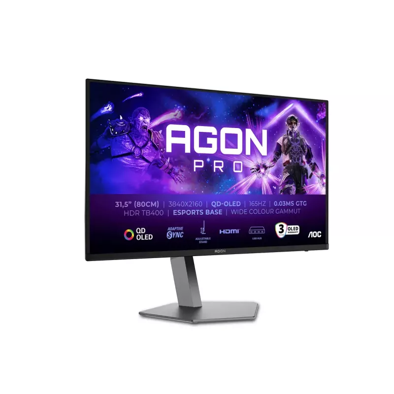 AOC AGON PRO AG326UD dators monitoris 80 cm (31.5 collas) 3840 x 2160 pikseļi 4K Ultra HD QD-OLED Melns