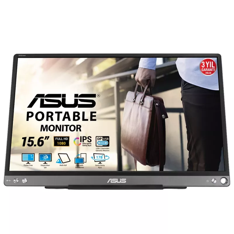 ASUS ZenScreen MB16ACE monitors 39,6 cm (15,6 collu) 1920 x 1080 pikseļi Full HD LED Pelēks