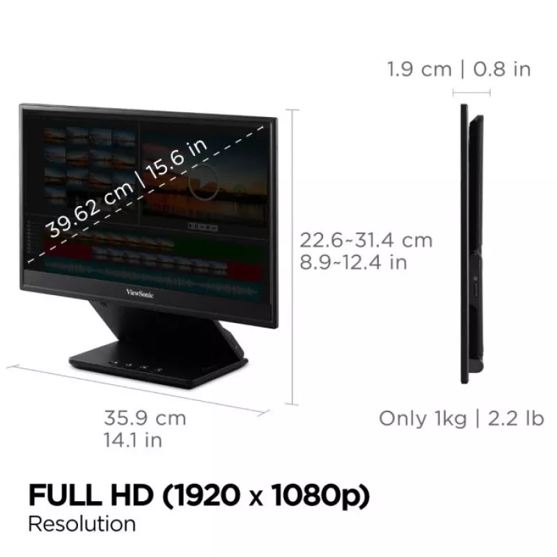 Viewsonic VP Series VP16-OLED pārnēsājamais monitors 40.6 cm (16 inch) Full HD OLED melns