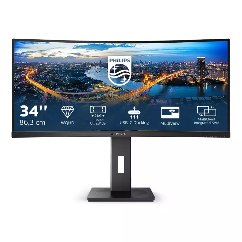 Philips B Line 346B1C/00 dators monitors 86.4 cm (34 colli) 3440 x 1440 pikseļi Quad HD LCD Melns
