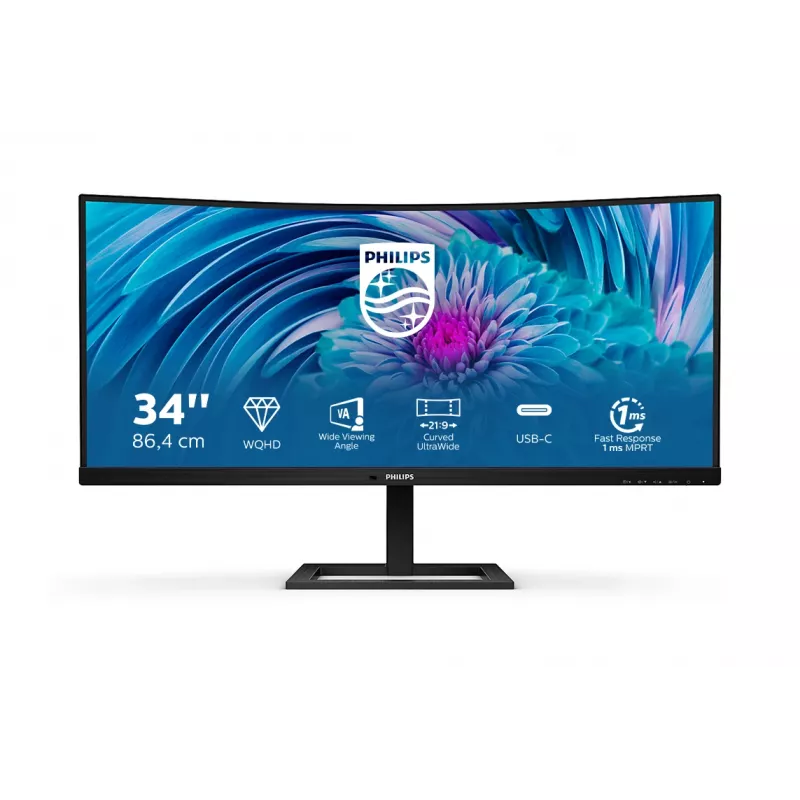 Philips E Line 346E2CUAE/00 monitors 86,4 cm (34 inch) 3440 x 1440 pikseļi Wide Quad HD+ LCD melns
