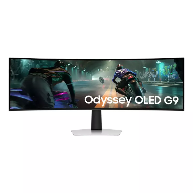 49 collu izliekts OLED monitors Samsung S49DG910SU — Dual QHD 5120×1440, 32:9, 0,03 ms, 2×USB-C, VESA, augstuma regulējams