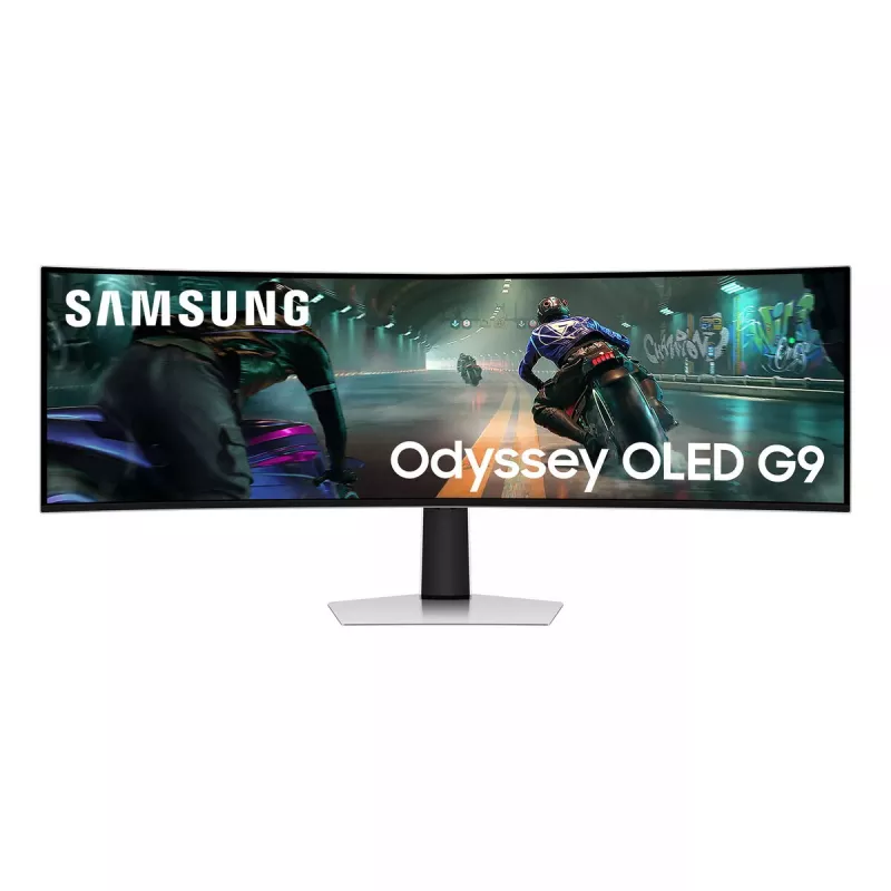49 collu izliekts OLED monitors Samsung S49DG910SU — Dual QHD 5120×1440, 32:9, 0,03 ms, 2×USB-C, VESA, augstuma regulējams