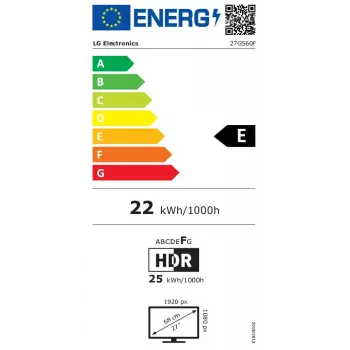 LG 27GS60F-B 27 collu Full HD IPS spēļu monitors, 180 Hz, 1 ms, FreeSync Premium, G-SYNC Compatible, HDR10, sRGB 99%