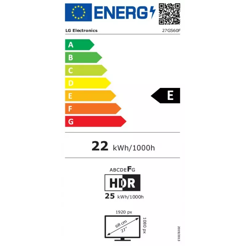 LG 27GS60F-B 27 collu Full HD IPS spēļu monitors, 180 Hz, 1 ms, FreeSync Premium, G-SYNC Compatible, HDR10, sRGB 99%