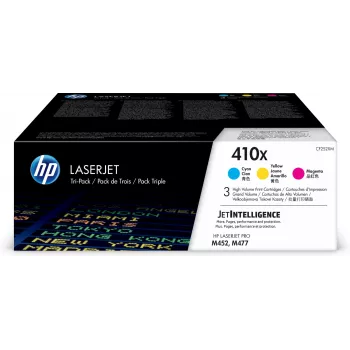 HP 410X 3-pack augstas ražības ciāna/magenta/dzeltena oriģinālās LaserJet tonera kasetnes