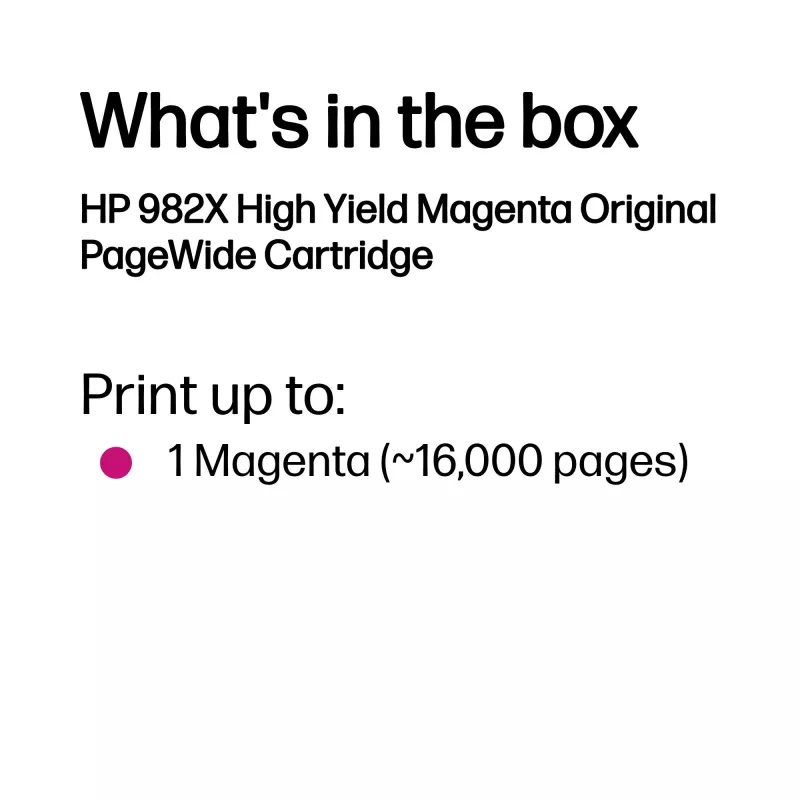 HP 982X High Yield Magenta Original PageWide kasetne, fuksīna, 1 gab., 16000 lapas