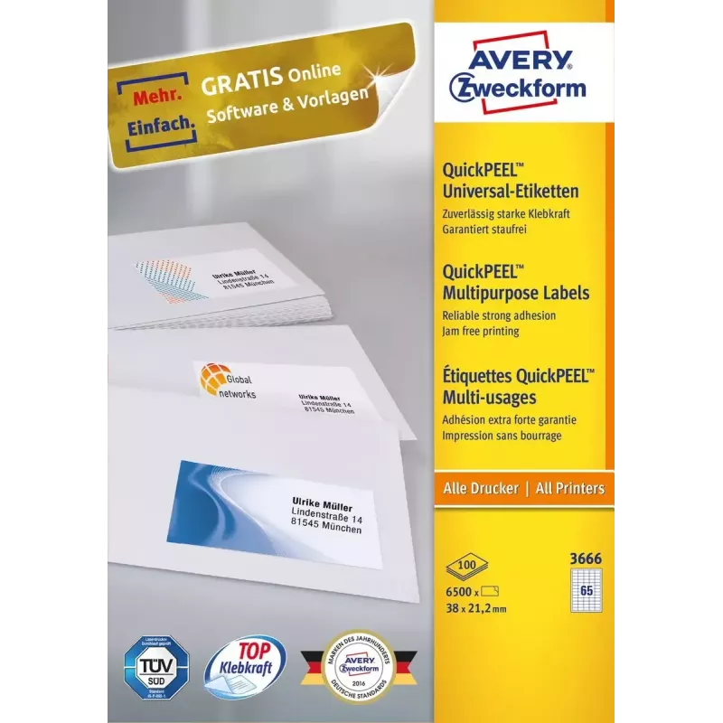 Pašlīmējošā etiķete Avery 3666, 38 x 21,2 mm, 6500 gab.
