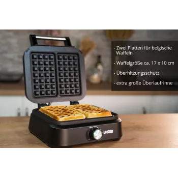 Vafeļu dzelzs Unold Beļģu vafeļu dzelzs Brisele 2 vafeles Taisnstūra Melna 1500W