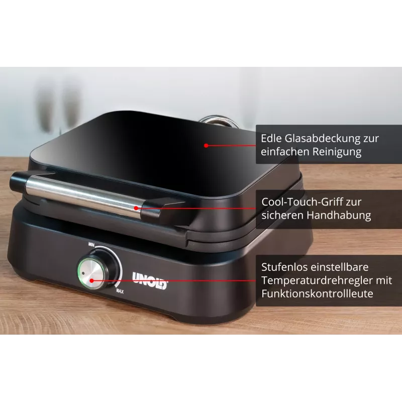 Vafeļu dzelzs Unold Beļģu vafeļu dzelzs Brisele 2 vafeles Taisnstūra Melna 1500W