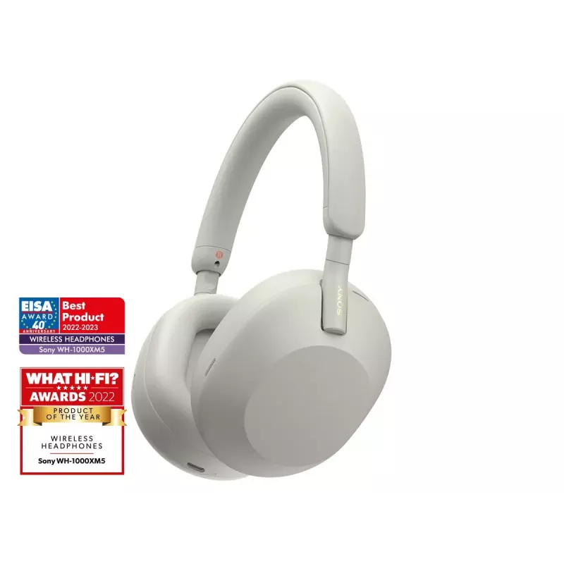 Sony WH-1000XM5 Bezvadu un vadu austiņas ar trokšņu slāpēšanu, sudraba, balta