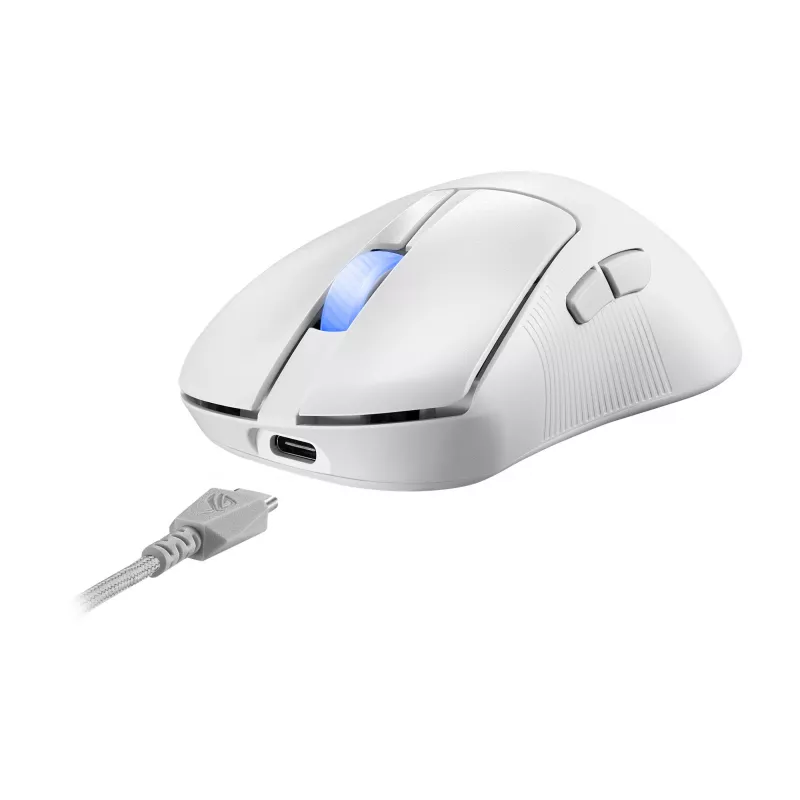 ASUS ROG Keris II Ace AimPoint Wireless balta gaming pele, labā roka, RF bezvadu + Bluetooth + USB Type-A, optiska, 42000 DPI