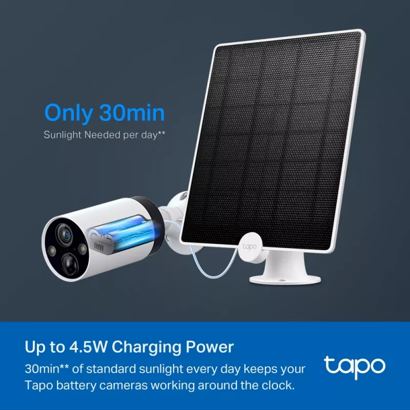 TP-Link Tapo Saules panelis, 4.5 W, 5.2 V, 0 - 360°, IP65, Micro-USB, Tapo C425, Tapo C420, Tapo C400