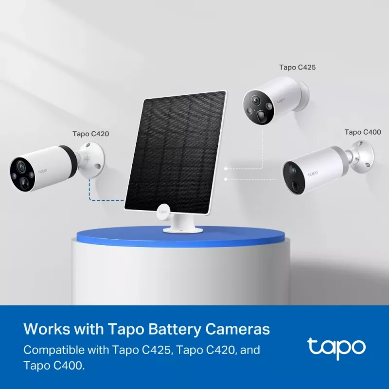 TP-Link Tapo Saules panelis, 4.5 W, 5.2 V, 0 - 360°, IP65, Micro-USB, Tapo C425, Tapo C420, Tapo C400