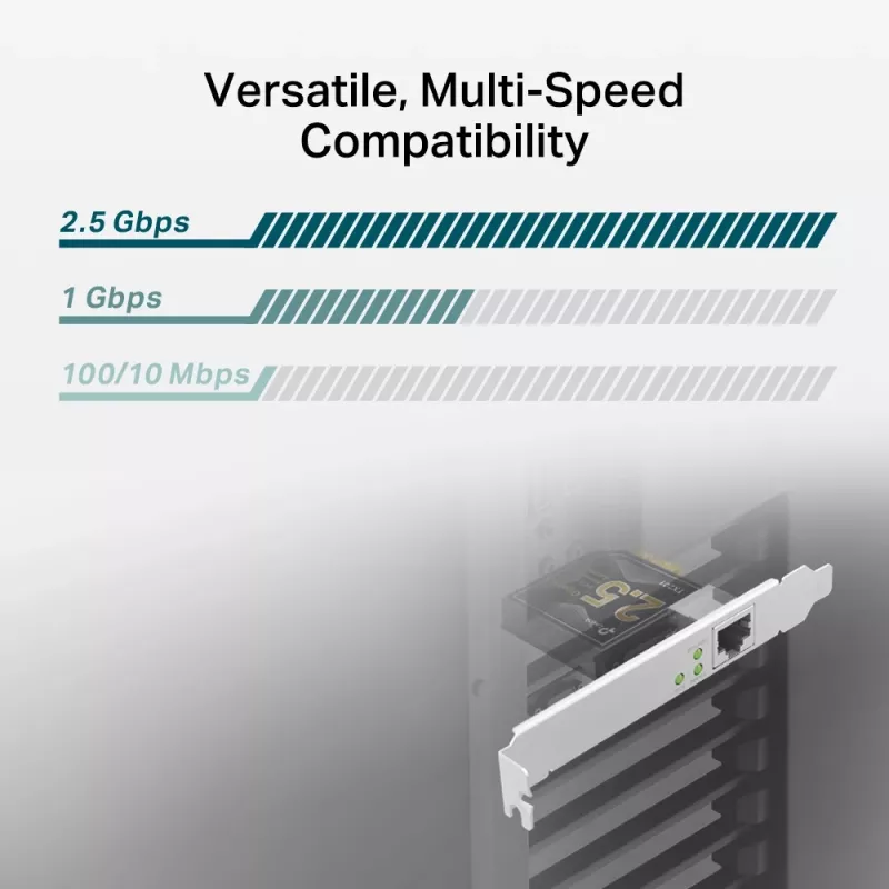 TP-Link 2.5 Gigabit PCIe tīkla adapteris, iekšējais, vadu, PCI Express, Ethernet, 2500 Mbit/s, melns, pelēks
