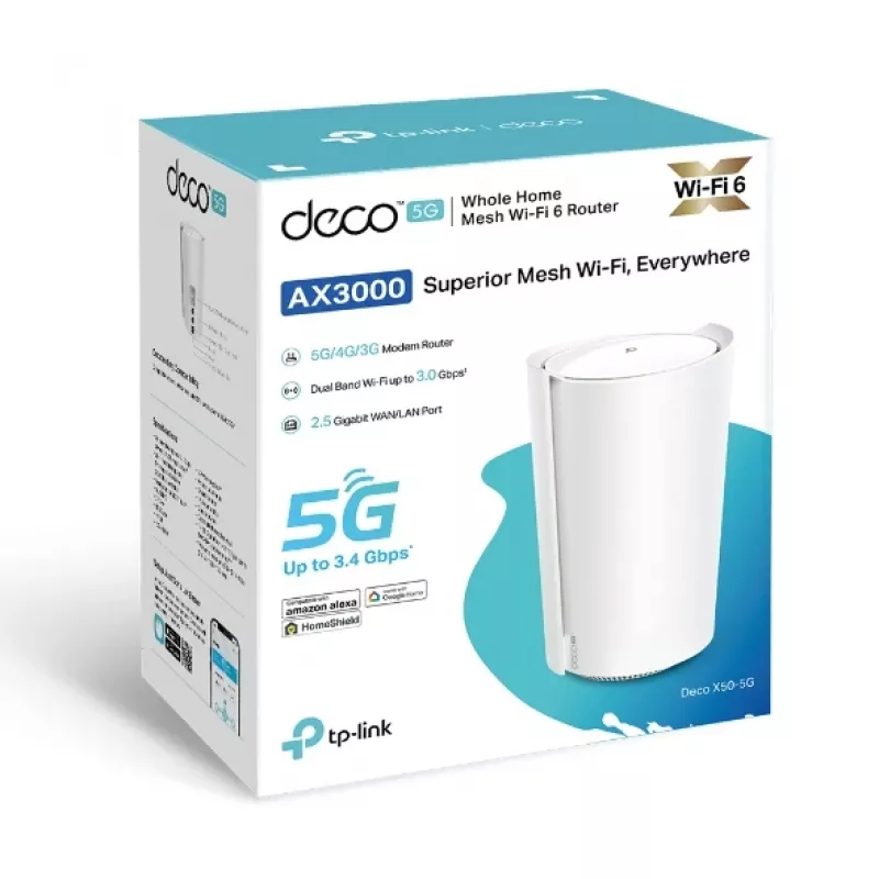 TP-Link Deco X50-5G 5G AX3000 WiFi 6 veselas mājas tīkla maršrutētājs ar iebūvētu 5G modemu