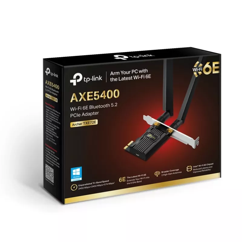 TP-Link Archer TXE72E AXE5400 Wi-Fi 6E Bluetooth 5.3 PCIe adapter, trīsjoslu, 2402 Mbit/s