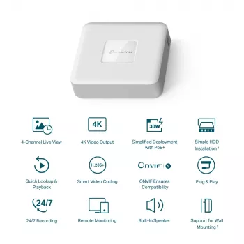 TP-Link VIGI 4 kanālu PoE+ tīkla video ierakstītājs