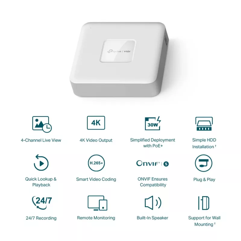 TP-Link VIGI 4 kanālu PoE+ tīkla video ierakstītājs