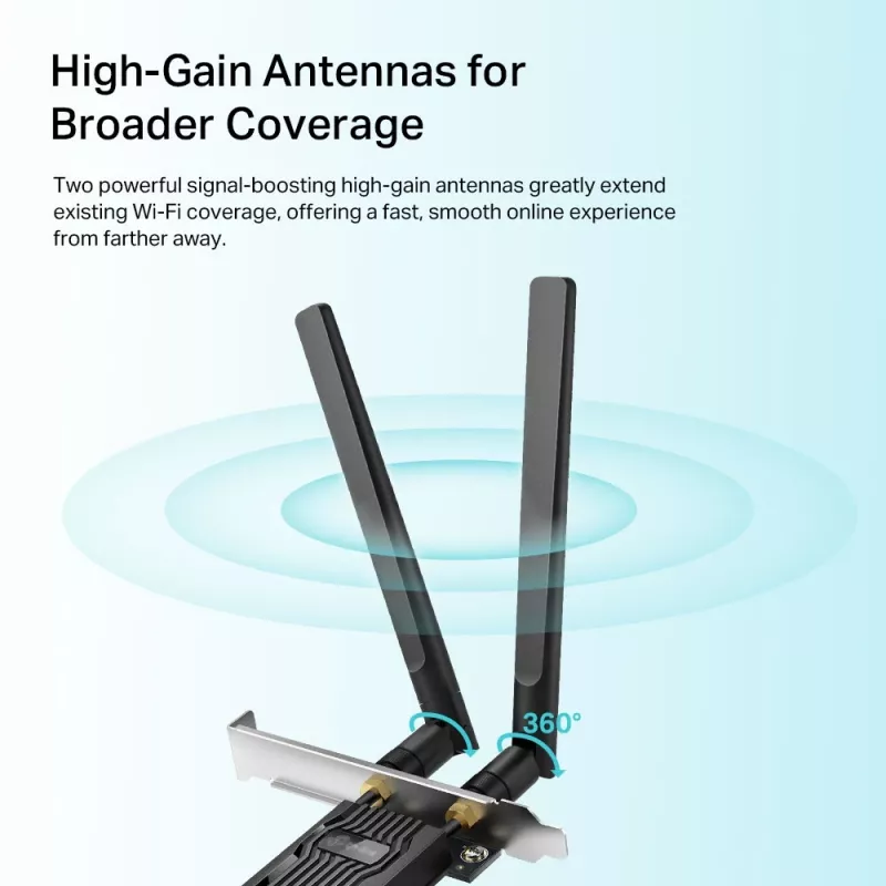 TP-Link AX1800 Wi-Fi 6 Bluetooth 5.2 PCIe Adapter, iekšējais, bezvadu, PCI Express, WLAN / Bluetooth, 1800 Mbit/s, melns
