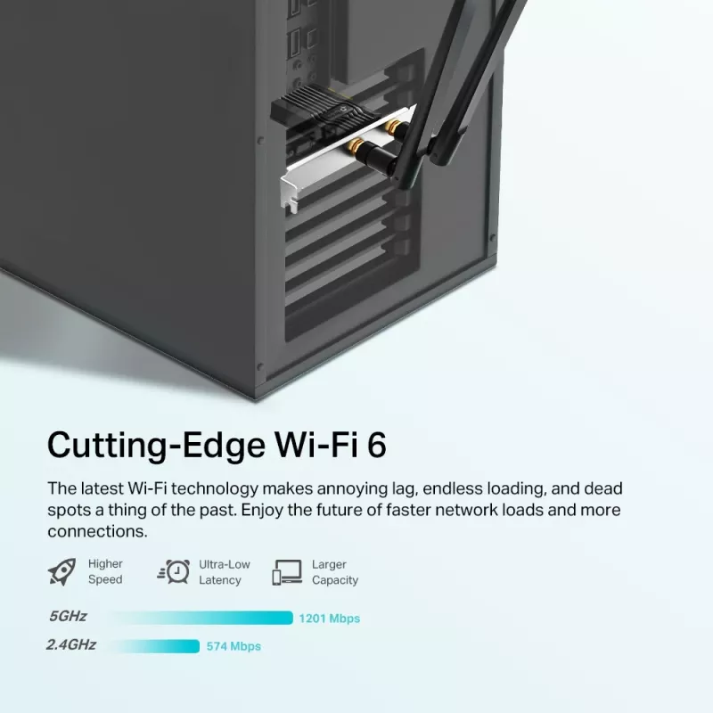 TP-Link AX1800 Wi-Fi 6 Bluetooth 5.2 PCIe Adapter, iekšējais, bezvadu, PCI Express, WLAN / Bluetooth, 1800 Mbit/s, melns