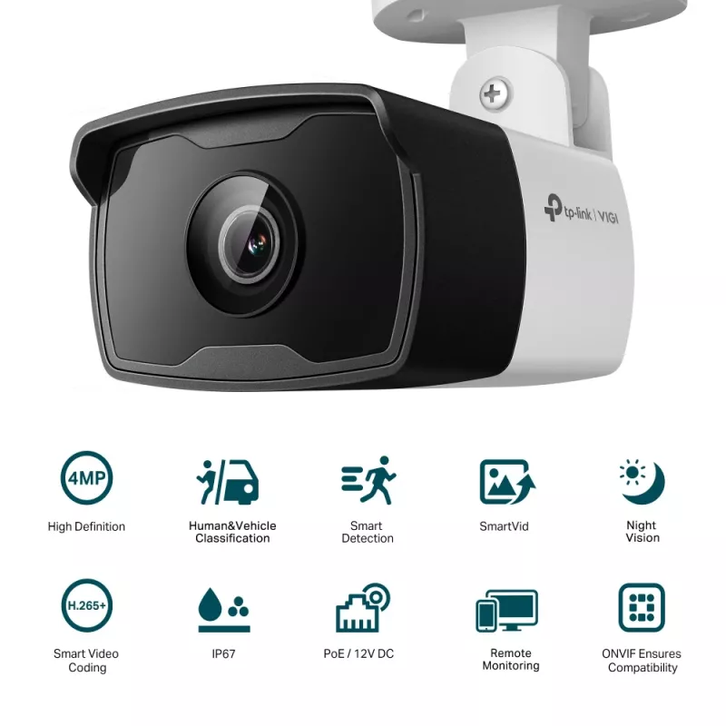 TP-Link VIGI C340I 2.8 mm drošības kamera, 4MP, IP67, āra, ložu tipa