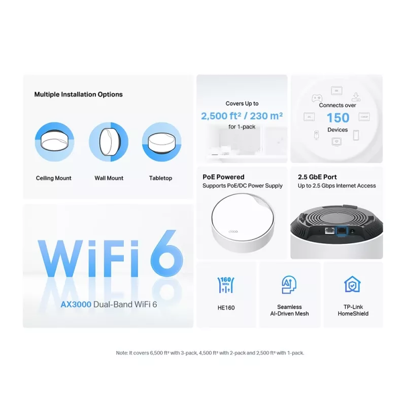 TP-Link AX3000 Deco X50-PoE visa mājas Wi-Fi 6 tīkla vienība ar PoE
