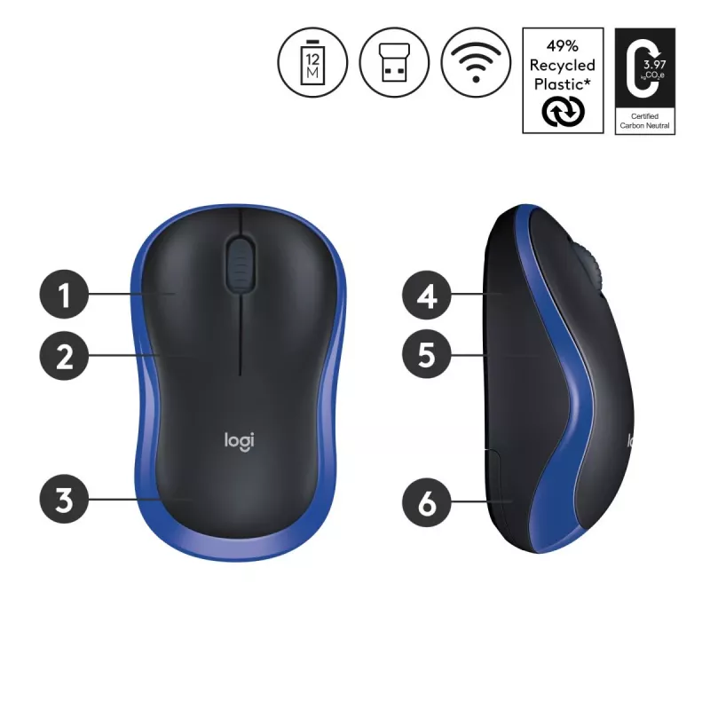 LOGITECH Bezvadu pele M185 Zila