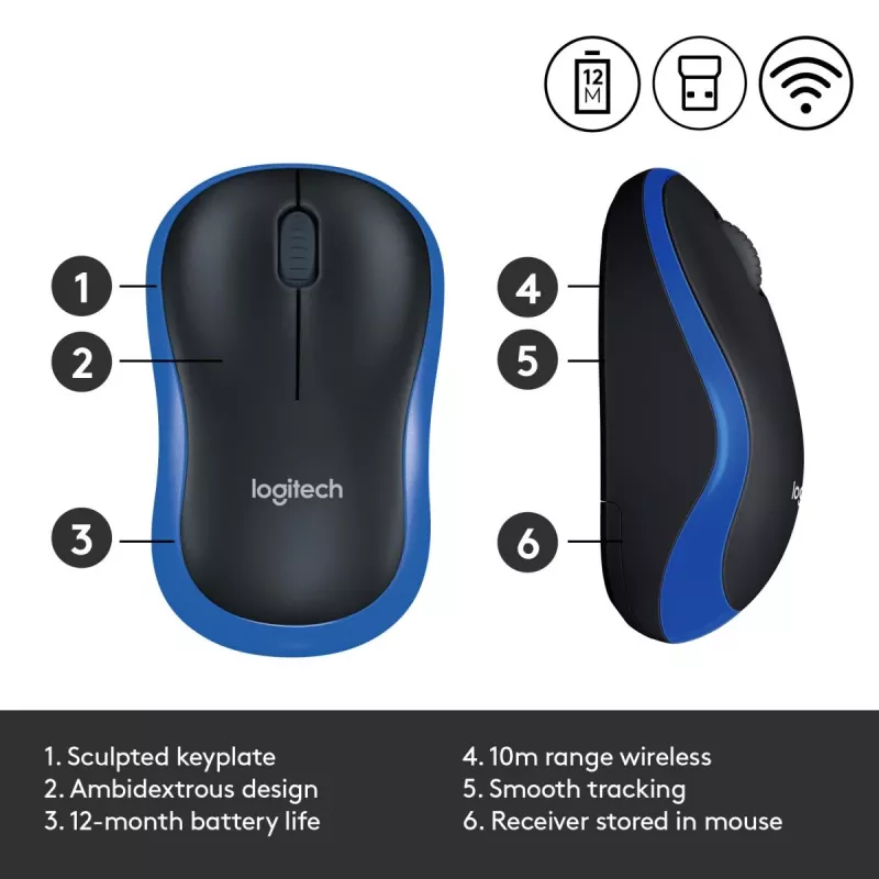 LOGITECH Bezvadu pele M185 Zila