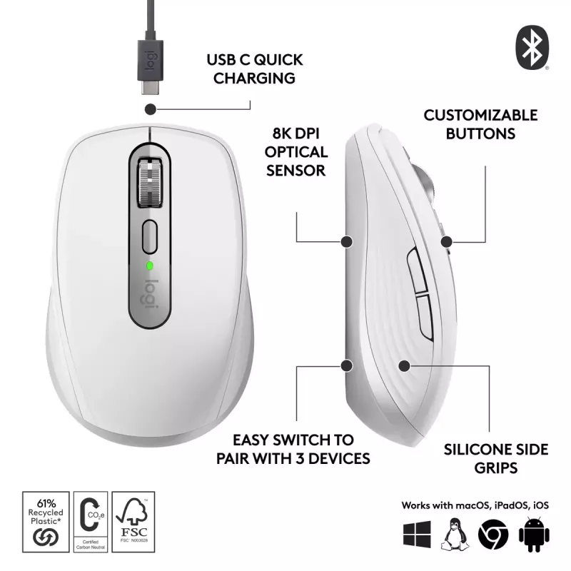 Pele Logitech MX Anywhere 3S RF Bezvadu + Bluetooth