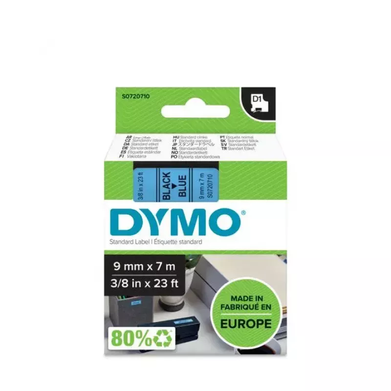 DYMO D1 lentes kasete | Melns uz Zila | 9 mm x 7 m | Pašlīmējošas etiķetes LabelManager printeriem