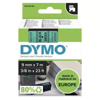 DYMO Authentic D1 lentes | Melns uz zaļa | 9 mm x 7 m | Pašlīmējošas etiķetes LabelManager marķētājiem | Ražots Eiropā