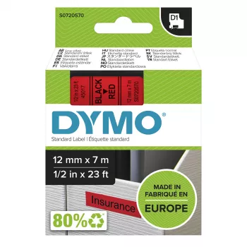 DYMO D1 lente | Melns uz sarkana | 12 mm x 7 m | Pašlīmējošas etiķetes