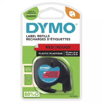 DYMO LetraTag plastmasa etiķetes | 12 mm x 4 m | Melns uz sarkana | S0721630