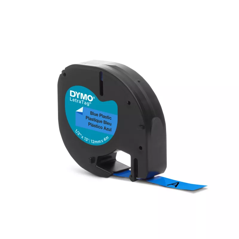 DYMO LetraTag plastmasas lentes ruļļi | 12 mm x 4 m | Melns uz zila | Izturīgas pašlīmējošas etiķetes LetraTag marķētājiem