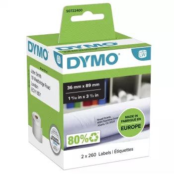 DYMO Autentiskas LabelWriter lielās adreses etiķetes | 36 mm x 89 mm | pašlīmējošas | 2 ruļļi pa 260 (520 Easy-Peel etiķetes) | LabelWriter etiķešu printeriem | Ražotas Eiropā