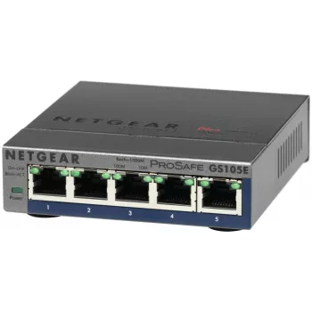 NETGEAR GS105E-200PES tīkla slēdzis, pārvaldāms L2/L3, Gigabit Ethernet (10/100/1000), pelēks