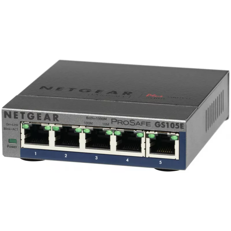 NETGEAR GS105E-200PES tīkla slēdzis, pārvaldāms L2/L3, Gigabit Ethernet (10/100/1000), pelēks