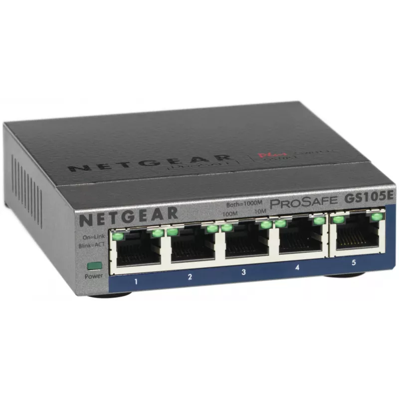 NETGEAR GS105E-200PES tīkla slēdzis, pārvaldāms L2/L3, Gigabit Ethernet (10/100/1000), pelēks