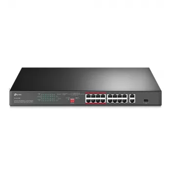 TP-Link TL-SL1218P 16-portu 10/100 Mbps + 2-portu Gigabit Rackmount PoE slēdzis ar 16 PoE+ portiem
